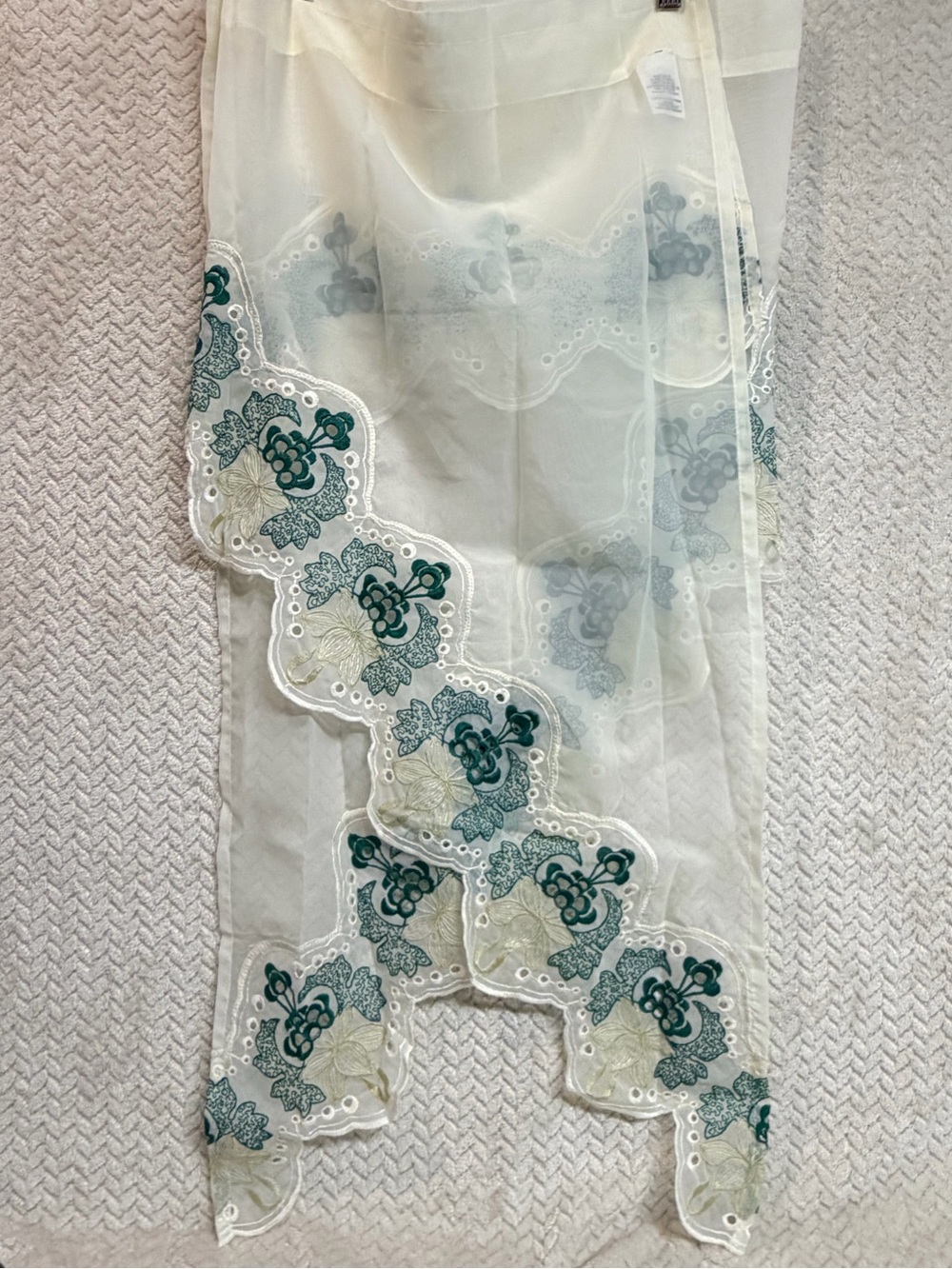 VTG JCPenney Dark Jade Embroidered Swag & Tier Curtain Set Cottagecore 70x38/36